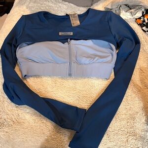 Bo+Tee Women's Long Sleeve Two-Tone Blue Top